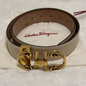 Salvatore Ferragamo Bone Belt with Gold Buckle - 230088